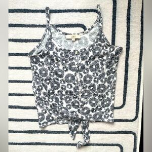 Loft Tie front black and white button down lightweight spaghetti strap top